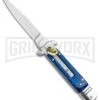 Italia Brass Lever Lock Automatic Stiletto Knife Blue Handle - Satin Plain -Featured Knife Shop 7.5in LL Auto Acrylic Blue Bayo Satin AU 5 GX 36487 jr large