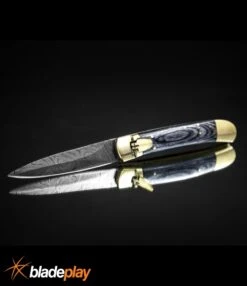 9" Damascus Leverlock Blackwood Automatic Knife - Dagger Damascus Plain -Featured Knife Shop 8.75in LL Dagger Auto Stiletto Blackwood Damascus LV1B BHQ 71507 jr large