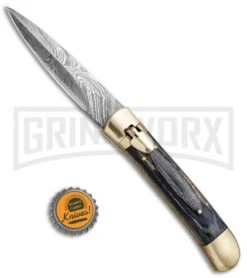 9" Damascus Leverlock Blackwood Automatic Knife - Dagger Damascus Plain -Featured Knife Shop 8.75in LL Dagger Stiletto Blackwood Damascus LV1B BHQ 71507 jr bottlecap large