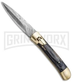 9" Damascus Leverlock Blackwood Automatic Knife - Dagger Damascus Plain