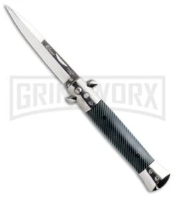 9" Milano Stiletto Black/Silver Sim Carbon Fiber Automatic Knife - Satin Plain