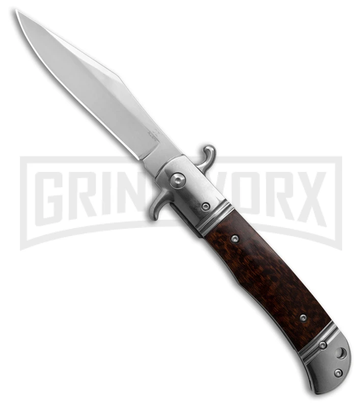 Italia 9" CZ Snakewood Bolster Release Automatic Knife - Satin Plain 3 Italia 9" CZ Snakewood Bolster Release Automatic Knife - Satin Plain