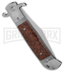 Italia 9" CZ Snakewood Bolster Release Automatic Knife - Satin Plain 7 Italia 9" CZ Snakewood Bolster Release Automatic Knife - Satin Plain -Featured Knife Shop 9in CZ Bolster Release AK Snakewood 4in Satin BHQ 180885 td side large