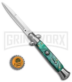 9" Anomaly Stiletto Green Pearlex Automatic Knife - Satin Bayonet -Featured Knife Shop 9in anomaly stiletto green pearlex automatic knife satin bayonet gx 6095 td size large