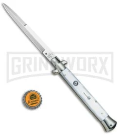 AGA Campolin 11" 2017 Italian Picklock Pearlex Automatic Knife - Bayonet -Featured Knife Shop AGA Campolin 11in Picklock Italian Stiletto White Pearl Satin BHQ 78228 jr bottlecap 2 large