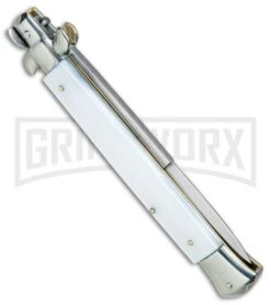 AGA Campolin 11" 2017 Italian Picklock Pearlex Automatic Knife - Bayonet -Featured Knife Shop AGA Campolin 11in Picklock Italian Stiletto White Pearl Satin BHQ 78228 jr side large