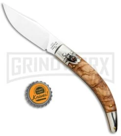 AGA Campolin Diana Olive Wood Lever Lock Automatic Knife - Satin Plain -Featured Knife Shop AGA Campolin Diana Lever Lock Auto Olive Wood Satin BHQ 95348 jr bottlecap large