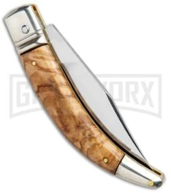 AGA Campolin Diana Olive Wood Lever Lock Automatic Knife - Satin Plain -Featured Knife Shop AGA Campolin Diana Lever Lock Auto Olive Wood Satin BHQ 95348 jr side large
