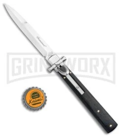 AGA Campolin Dominius Ebony Leverlock Automatic Knife - Bayonet Satin Plain -Featured Knife Shop AGA Campolin Dominius Ebony LL Auto Bayo Satin GO DOM23 EB BHQ 99910 jr bottlecap large