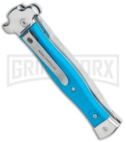 AGA Campolin Zero Blue G-10 Leverlock Automatic Knife - Dagger Satin Plain -Featured Knife Shop AGA Campolin Zero Dagger LL Auto Blue G 10 Satin BHQ 117112 jr side large