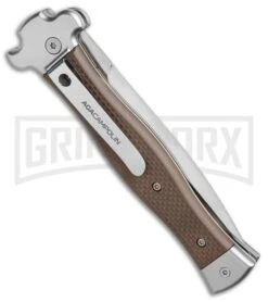 AGA Campolin Zero Brown G-10 Leverlock Automatic Knife - Dagger Satin Plain -Featured Knife Shop AGA Campolin Zero Dagger leverlock brown G10 satin BHQ 74942 er spine large