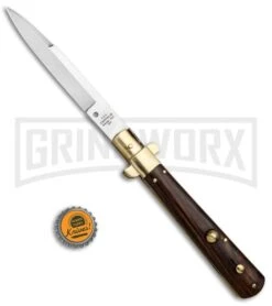 AGA Campolin 11" Frosolone Cocobolo/Brass Stiletto Automatic Knife - Bayonet -Featured Knife Shop AGA Frosolone Cocobolo Brass 11in Bayo BP 29293 jr bottlecap large