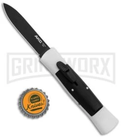 AKC 007 Concord White/Black OTF Automatic Knife - Flat Black -Featured Knife Shop AKC 007 Concord OTF White Black Flat GX 30496 jr bottlecap large