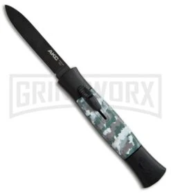 AKC 077 Concord Arctic Camo OTF Automatic Knife - Flat Grind Black Plain