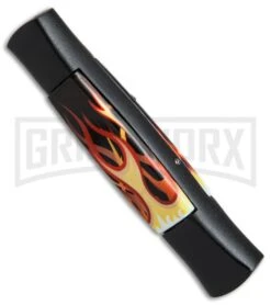 AKC 077 Concord Flames OTF Automatic Knife - Flat Grind Black Plain 7 AKC 077 Concord Flames OTF Automatic Knife - Flat Grind Black Plain -Featured Knife Shop AKC 077 concord flames black BP 19136 er side large