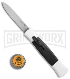 AKC 077 Concord White/Black OTF Automatic Knife - Flat Satin Plain -Featured Knife Shop AKC 077 concord white black satin flat BHQ 52355 er bottlecap large