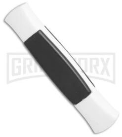AKC 077 Concord White/Black OTF Automatic Knife - Flat Satin Plain -Featured Knife Shop AKC 077 concord white black satin flat BHQ 52355 er spine large