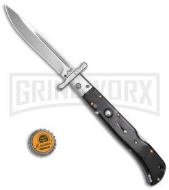 Italian Style 11" Roma Marbled Black Swinguard Stiletto Knife - Polished Plain -Featured Knife Shop AKC 11in Roma Automatic Swinguard Drop Point Black Marble 4in Polished BHQ 164940 td size large