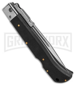 Italian Style 11" Roma Black G-10 Automatic Swinguard - Drop Point Polish Plain -Featured Knife Shop AKC 11in Roma Black G10 Automatic Swinguard DP polished plain GX 39623 td side large