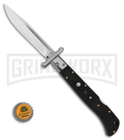 Italian Style 11" Roma Black G-10 Automatic Swinguard - Drop Point Polish Plain -Featured Knife Shop AKC 11in Roma Black G10 Automatic Swinguard DP polished plain GX 39623 td size large