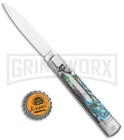AKC 7.75" Slimline Lever Lock Abalone Automatic Knife - Clip Point Flat 9 AKC 7.75" Slimline Lever Lock Abalone Automatic Knife - Clip Point Flat -Featured Knife Shop AKC 7.75in Slimline LL Auto Abalone Satin Flat BHQ 122384 jr bottlecap large