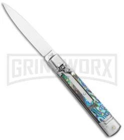 AKC 7.75" Slimline Lever Lock Abalone Automatic Knife - Clip Point Flat