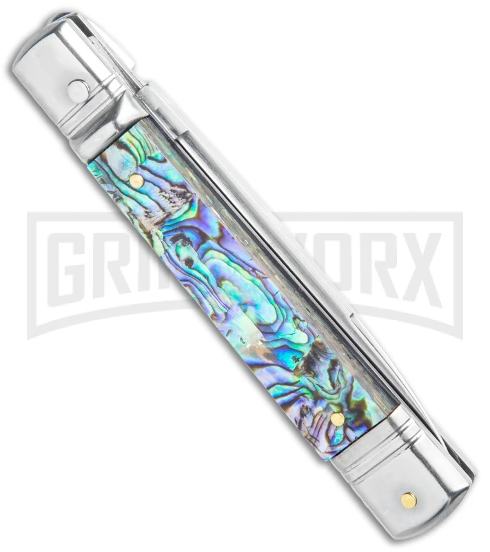 AKC 7.75" Slimline Lever Lock Abalone Automatic Knife - Clip Point Flat 5 AKC 7.75" Slimline Lever Lock Abalone Automatic Knife - Clip Point Flat - Image 3