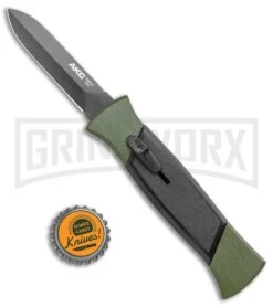 AKC 777 Green Blackfinger Brushed Aluminum OTF Automatic Knife - Black Dagger -Featured Knife Shop AKC 777 Green Blackfinger Dagger OTF Auto Brushed Aluminum Black BHQ 87411 jr bottlecap large