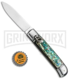 AKC 8" Italian Stiletto Leverlock Abalone Automatic Knife - Flat -Featured Knife Shop AKC 8in LL Italian Auto Abalone Polish Flat BHQ 82042 jr bottlecap large