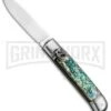 AKC 8" Italian Stiletto Leverlock Abalone Automatic Knife - Flat -Featured Knife Shop AKC 8in LL Italian Auto Abalone Polish Flat BHQ 82042 jr large