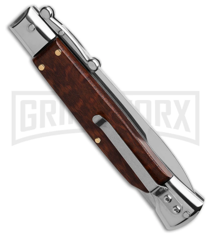 AKC 9" Snakewood Automatic Swinguard Knife Italian Stiletto - Satin Plain 5 AKC 9" Snakewood Automatic Swinguard Knife Italian Stiletto - Satin Plain - Image 3