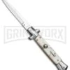 9" Anomaly Stiletto White Pearlex Automatic Knife - Satin Bayonet