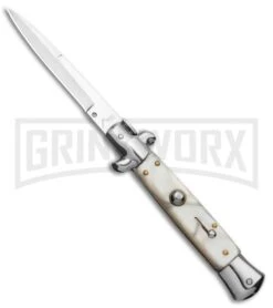 9" Anomaly Stiletto White Pearlex Automatic Knife - Satin Bayonet