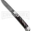 AKC 8" Italian Stiletto Lever Lock Dark Horn Automatic Knife - Damascus Plain -Featured Knife Shop AKC Classic 8in LL Dark Horn Damascus Flat BP 30457 jr large