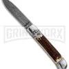 AKC 8" Italian Stiletto Lever Lock Stag Automatic Knife - Damascus Plain -Featured Knife Shop AKC Classic 8in LL Stag Horn Damascus Flat BP 30458 jr large