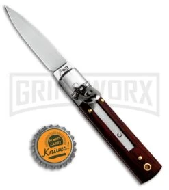 AKC 6" Mini Classic Lever Lock Cocobolo Automatic Knife - Satin Plain -Featured Knife Shop AKC Classic Leverlock Cocobolo BHQ 50891 ns bottlecap large