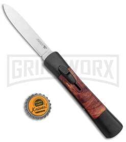 AKC Concord Briar Wood OTF Automatic Knife - Plain Satin Flat -Featured Knife Shop AKC Concord OTF Auto Briar Wood Satin GX 37553 jr bottlecap large