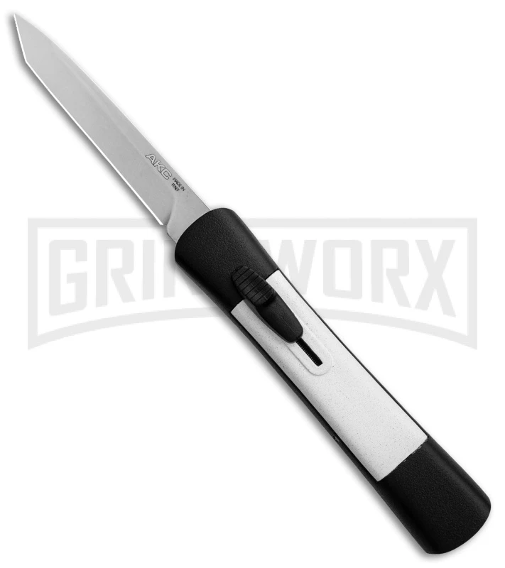 AKC Concord Black/White OTF Automatic Knife - Tanto Satin Plain 3 AKC Concord Black/White OTF Automatic Knife - Tanto Satin Plain