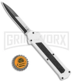 AKC F-16 White D/A OTF Automatic Knife - Bayo Two Tone Plain -Featured Knife Shop AKC F 16 DA Bayo OTF Auto White TT BHQ 114660 jr bottlecap large