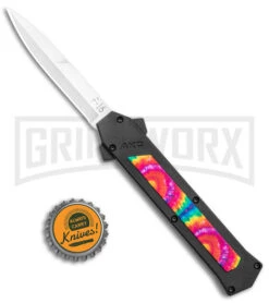 AKC F-16 Tie Dye D/A OTF Automatic Knife - Bayo Satin Plain -Featured Knife Shop AKC F 16 DA Bayo OTF Tie Dye Satin BHQ 143649 jr bottlecap large