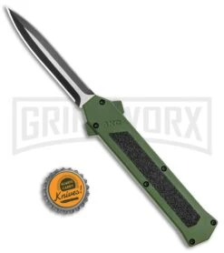 AKC F-16 Green D/A Dagger OTF Automatic Knife - Dagger Two Tone Plain -Featured Knife Shop AKC F 16 DA Dagger OTF Auto Green TT BHQ 115400 jr bottlecap large