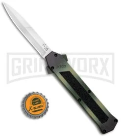 AKC F-16 OD Green Camo D/A OTF Automatic Knife - Bayo Satin Plain -Featured Knife Shop AKC F 16 DA Dagger OTF Auto OD Green Camo Satin BHQ 125319 jr bottlecap large