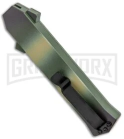 AKC F-16 OD Green Camo D/A OTF Automatic Knife - Bayo Satin Plain -Featured Knife Shop AKC F 16 DA Dagger OTF Auto OD Green Camo Satin BHQ 125319 jr side large