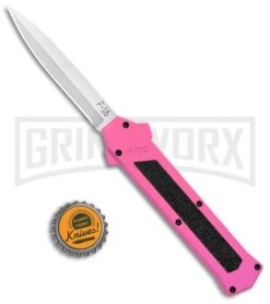 AKC F-16 Pink D/A OTF Automatic Knife - Bayonet Satin Plain -Featured Knife Shop AKC F 16 Pink DA OTF Auto Bayo Satin GX 37618 jr bottlecap large