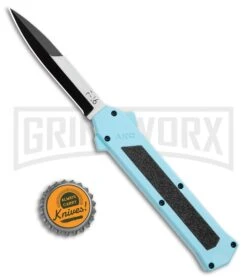 AKC F-16 Teal D/A OTF Automatic Knife - Bayonet Two Tone Plain -Featured Knife Shop AKC F 16 Teal DA OTF Auto Bayo TT Plain GX 35011 jr bottlecap large