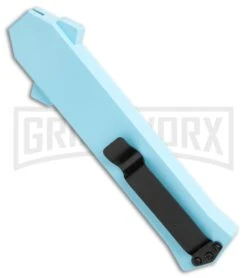 AKC F-16 Teal D/A OTF Automatic Knife - Bayonet Two Tone Plain -Featured Knife Shop AKC F 16 Teal DA OTF Auto Bayo TT Plain GX 35011 jr side large