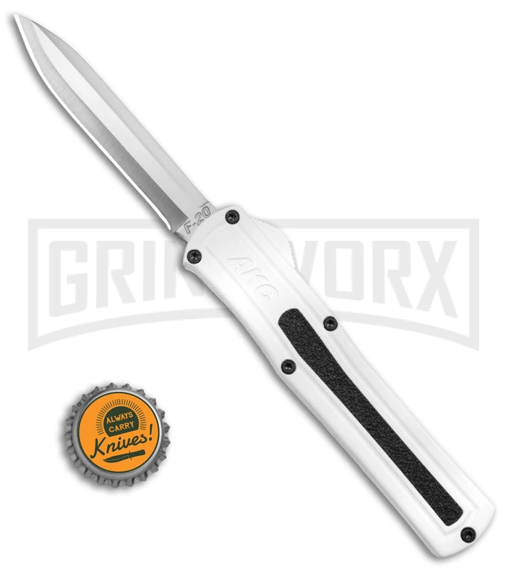 AKC F-20 White D/A OTF Automatic Knife - Spear Point Satin Plain 6 AKC F-20 White D/A OTF Automatic Knife - Spear Point Satin Plain - Image 4
