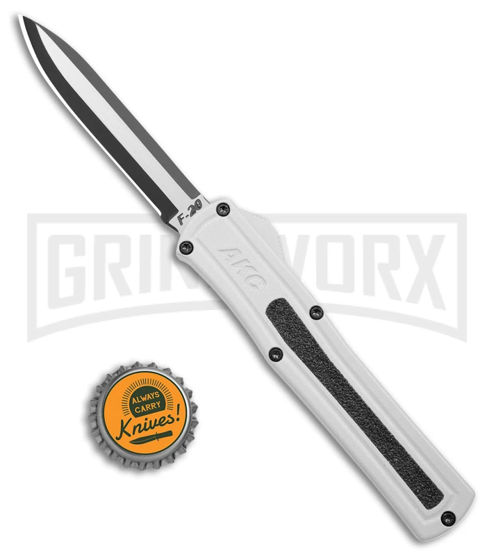 AKC F-20 White Aluminum D/A Drop Point OTF Automatic Knife - Two Tone Plain 6 AKC F-20 White Aluminum D/A Drop Point OTF Automatic Knife - Two Tone Plain - Image 4
