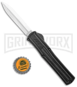 AKC F-20 Black D/A OTF Automatic Knife - Dagger Satin Plain -Featured Knife Shop AKC F 20 DA Dagger OTF Auto Black CF Satin BHQ 141100 jr bottlecap large