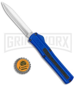 AKC F-20 Blue D/A OTF Automatic Dagger Knife - Satin Plain -Featured Knife Shop AKC F 20 DA Dagger OTF Auto Blue Satin BHQ 141098 jr bottlecap 2 large
